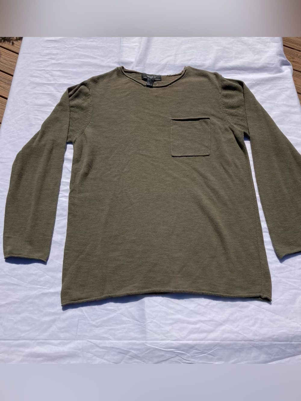 Forever 21 Crew Neck Long Sleeve Shirt Mens L Rolled Collar Pocket